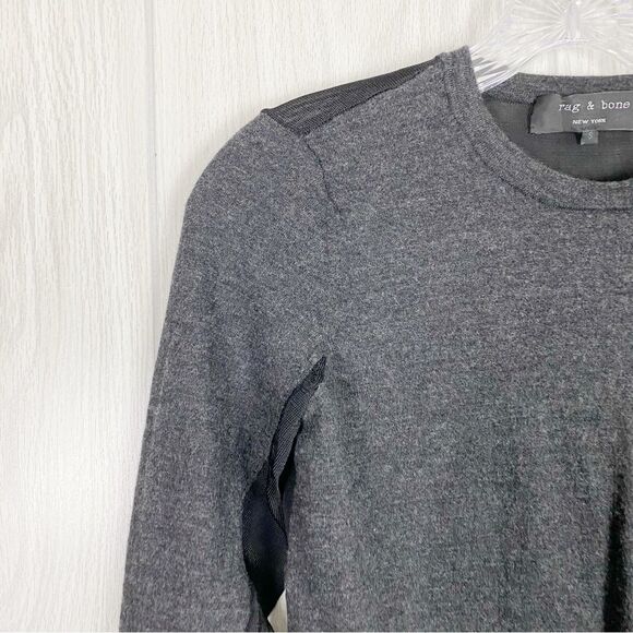 Rag & Bone | Black Marino Wool Crew Neck Sweater With Mesh Detail Size Small - Picture 4 of 8